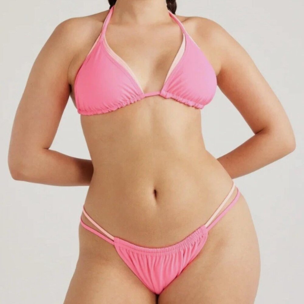 No Boundaries Junior's Double Triangle 2-Piece Bikini Beach Hot Pink Size Small